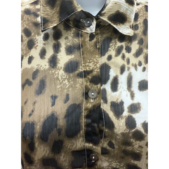 Tommy Bahama Tunic Blouse Womens XS Animal Leopard Print Long Sleeve Top Button - Picture 2 of 4